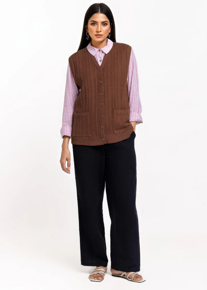 Brown-V-Cardigan Sando Sweater (25Y-212-67) - Image 3