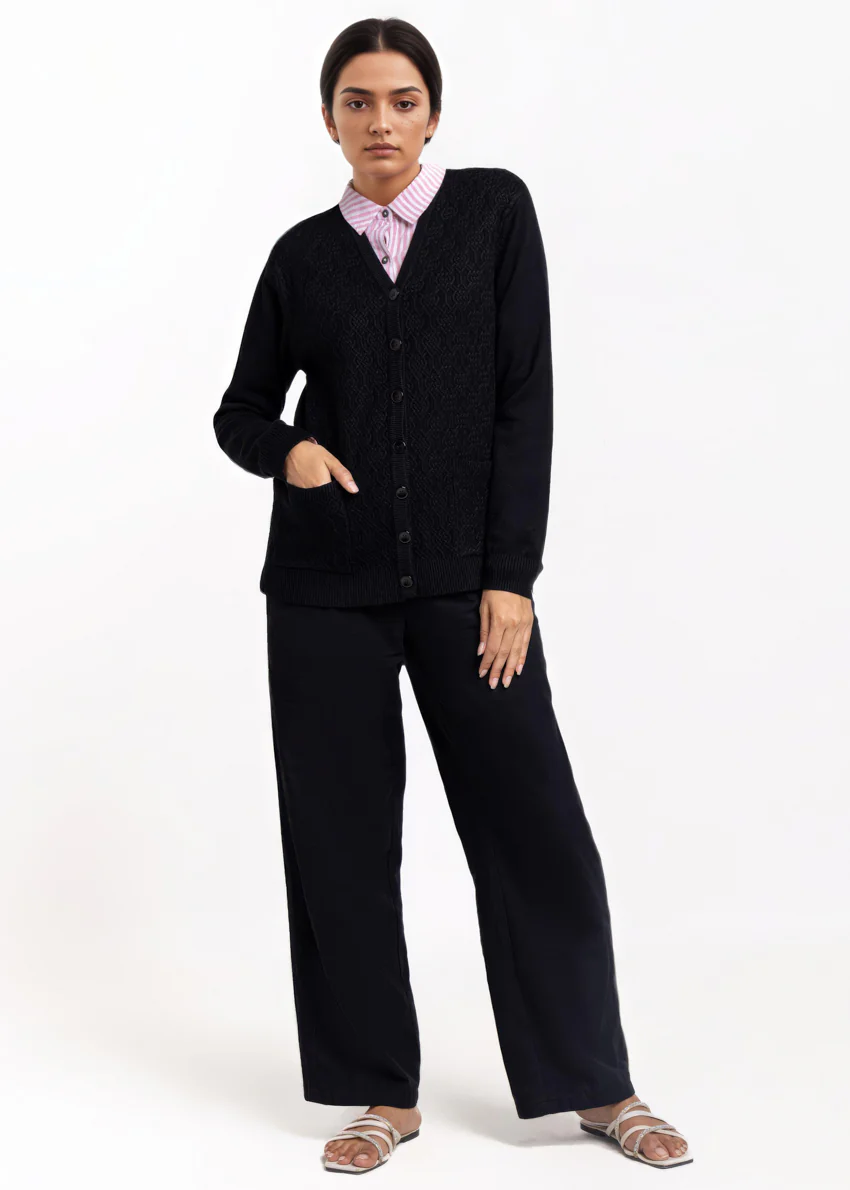 Black-V-Cardigan Full Sleeves Sweater (25Y-213-67) - Image 3