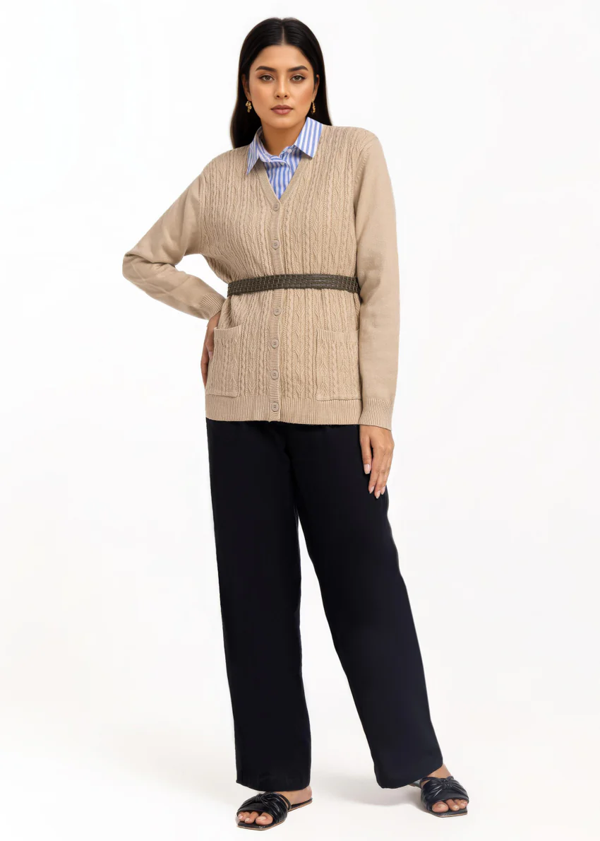 Beige-V-Cardigan Full Sleeves Sweater (25Y-215-67) - Image 3