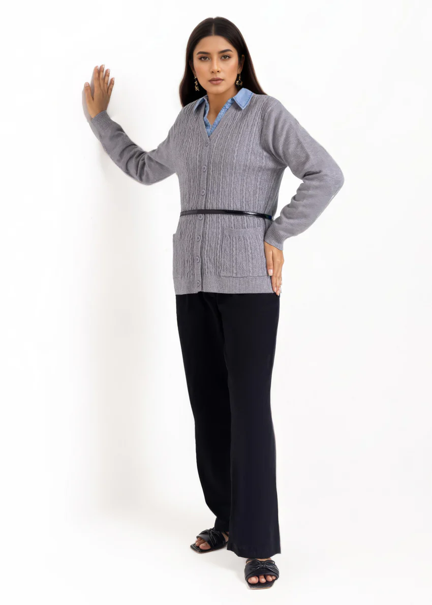 Grey-V-Cardigan Full Sleeves Sweater (25Y-215-67) - Image 3