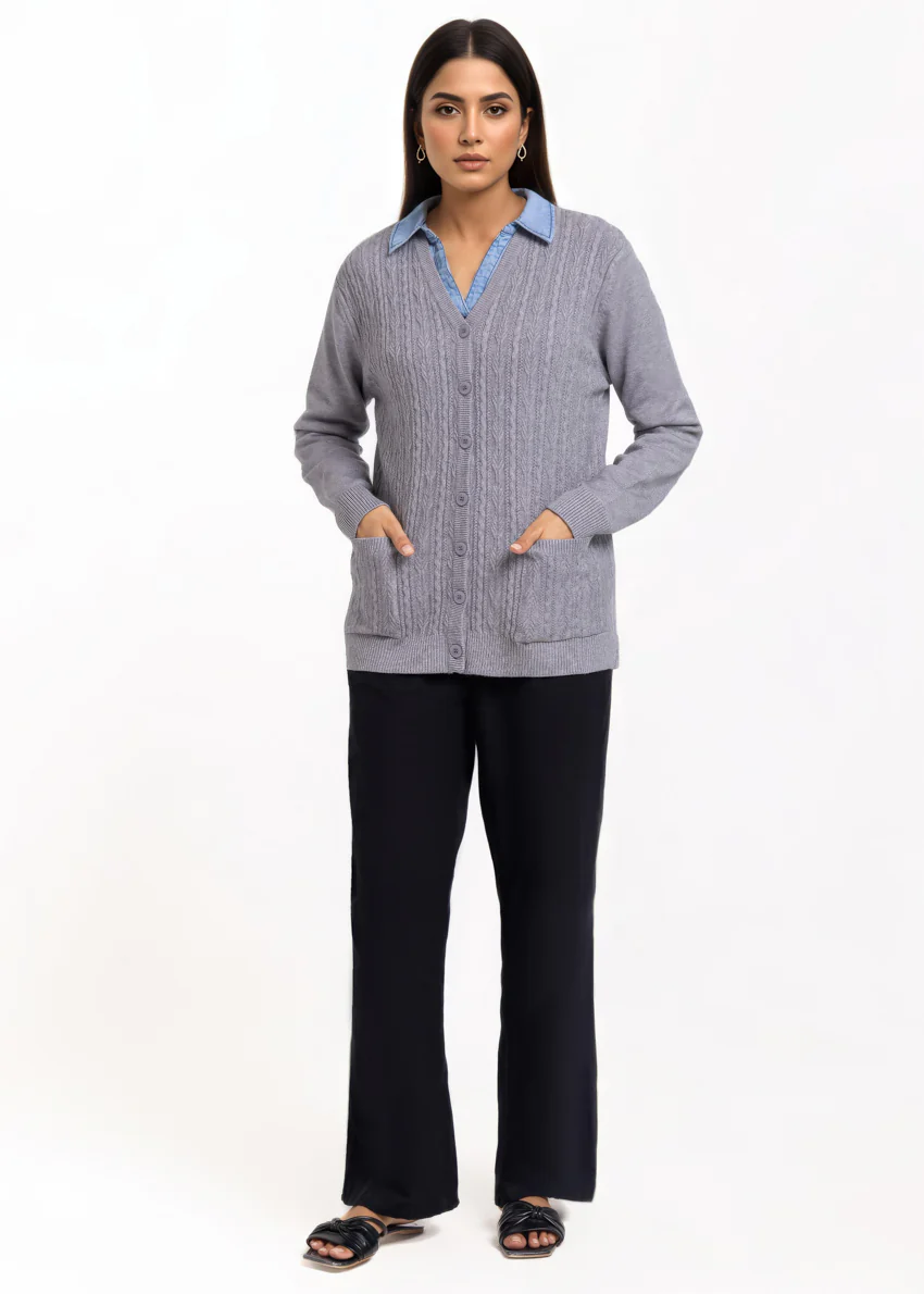 Grey-V-Cardigan Full Sleeves Sweater (25Y-215-67) - Image 4