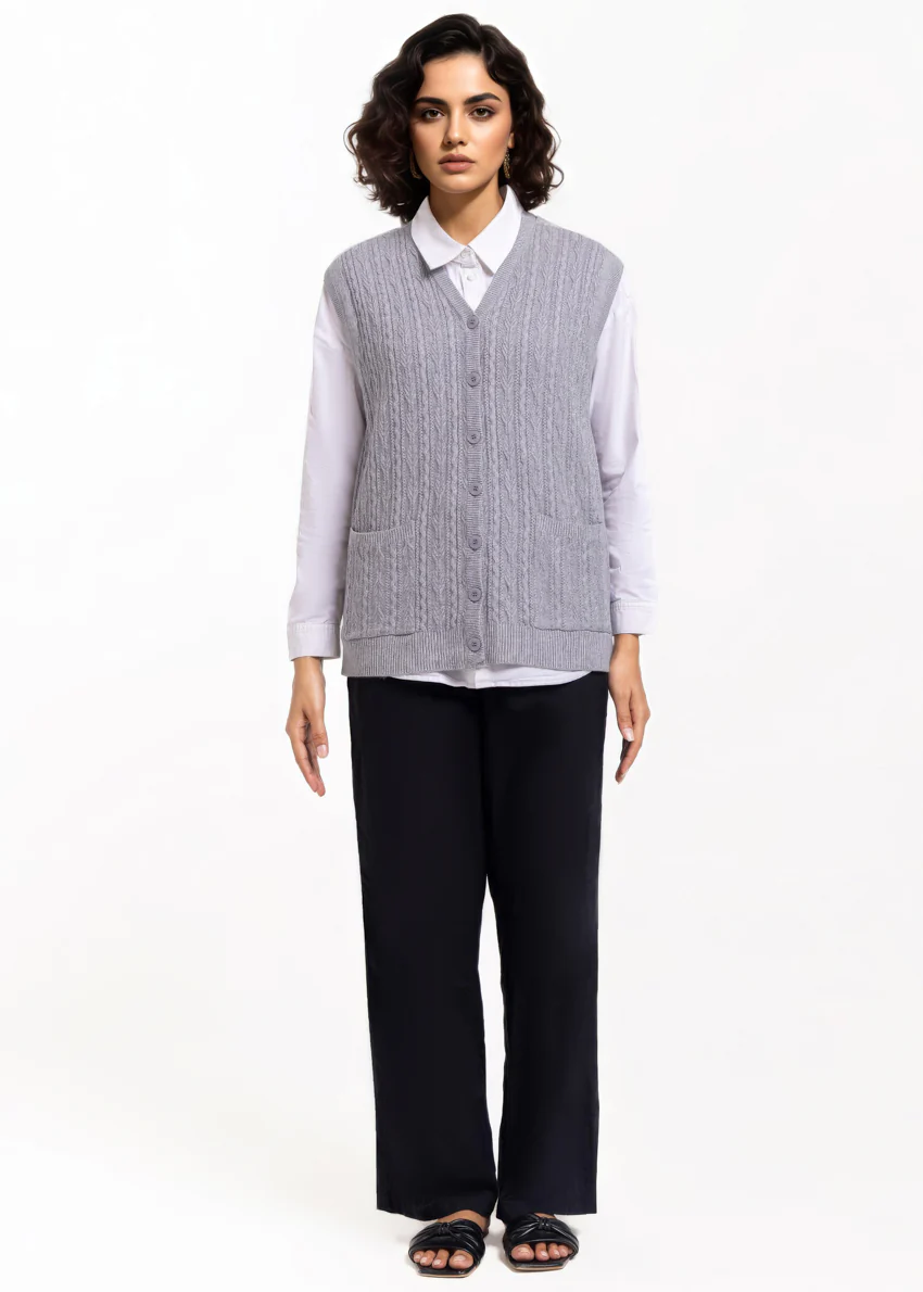 Grey-V-Cardigan Sando Sweater (25Y-216-67) - Image 2