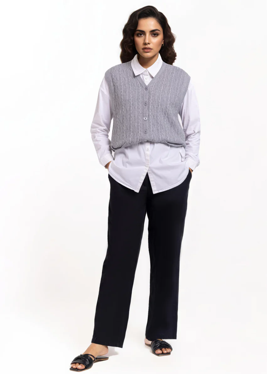 Grey-V-Cardigan Sando Sweater (25Y-216-67) - Image 4