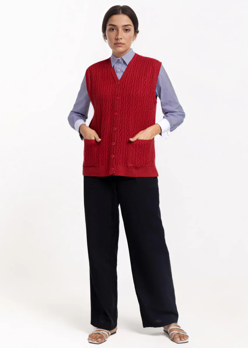 Maroon-V-Cardigan Sando Sweater (25Y-218-67) - Image 4