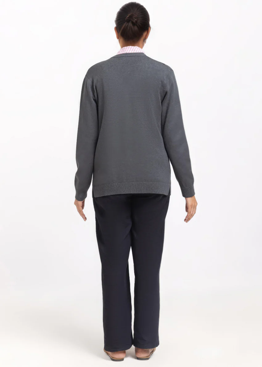 Charcoal-V-Cardigan Full Sleeves Sweater (25Y-219-67) - Image 2