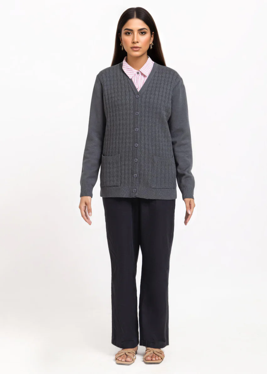 Charcoal-V-Cardigan Full Sleeves Sweater (25Y-219-67) - Image 4