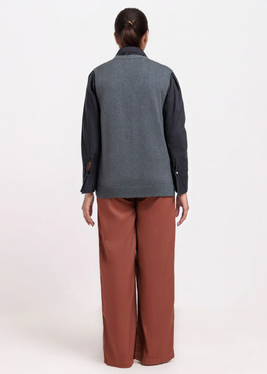 Charcoal-V-Cardigan Sando Sweater (25Y-220-67) - Image 2