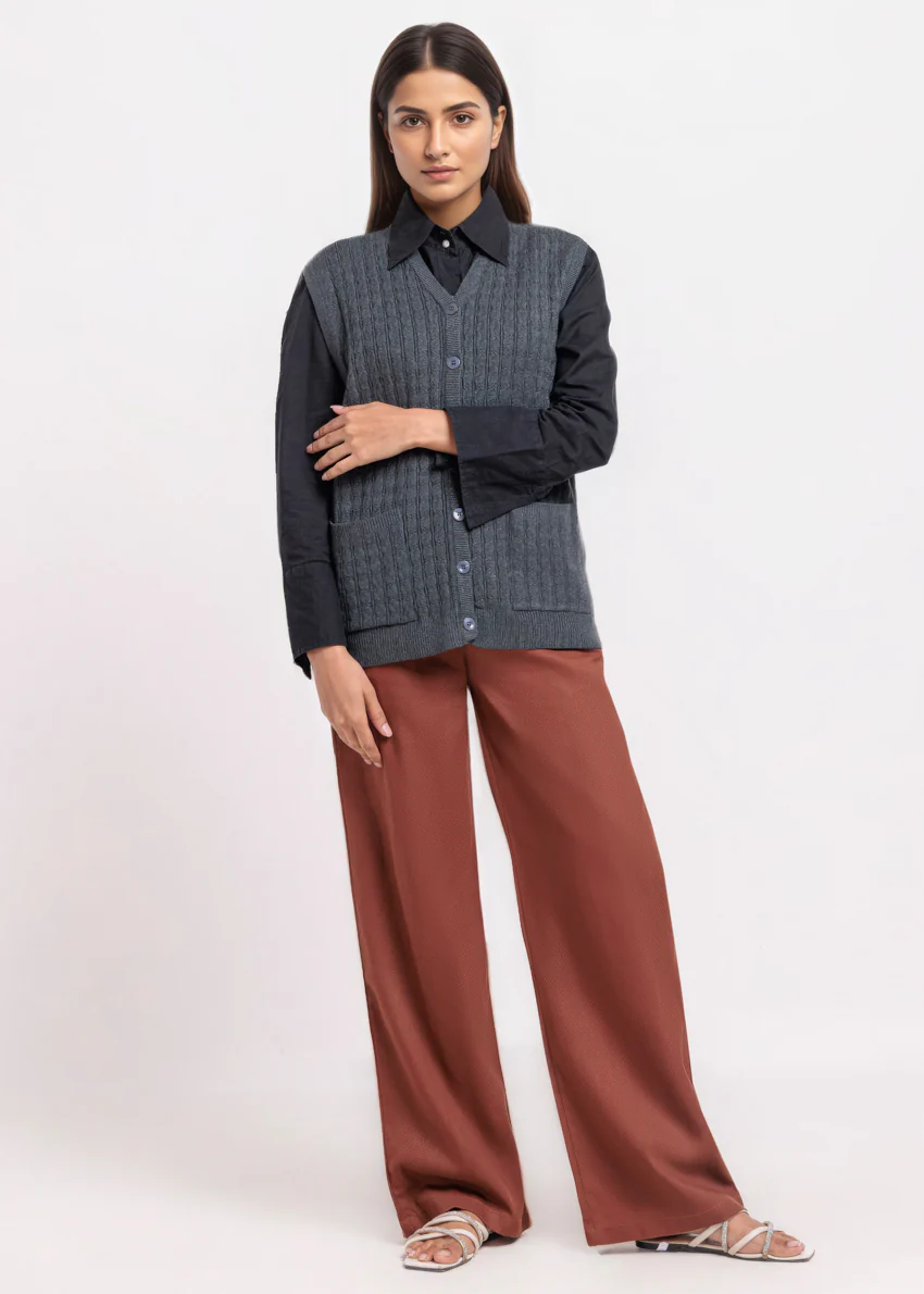 Charcoal-V-Cardigan Sando Sweater (25Y-220-67) - Image 4