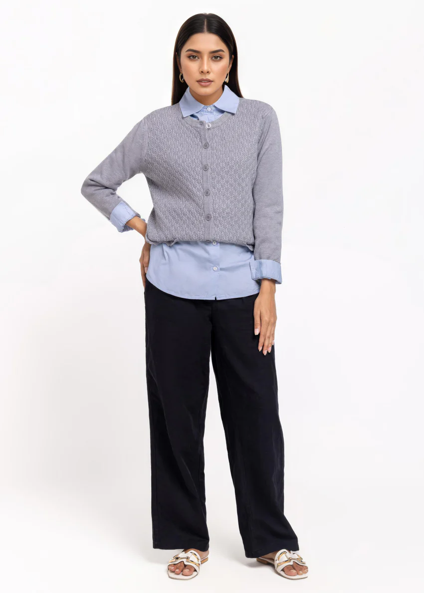 Grey-R-Neck Cardigan Full Sleeves Sweater (25Y-221-67) - Image 3