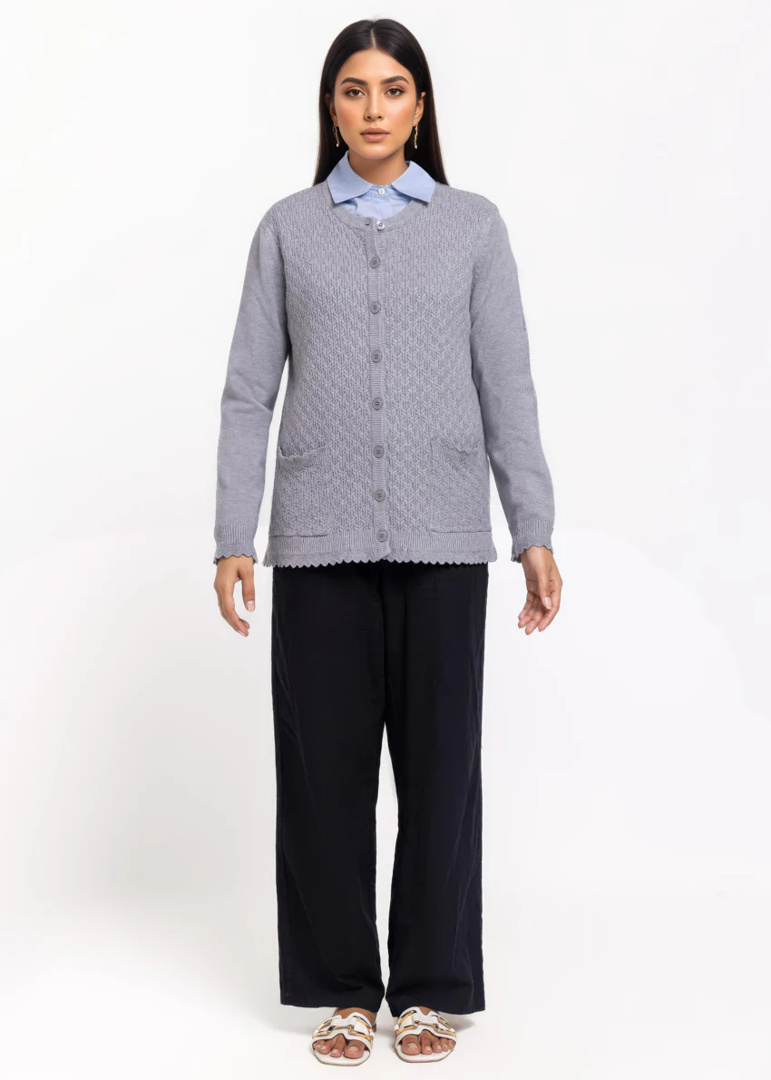 Grey-R-Neck Cardigan Full Sleeves Sweater (25Y-221-67) - Image 4