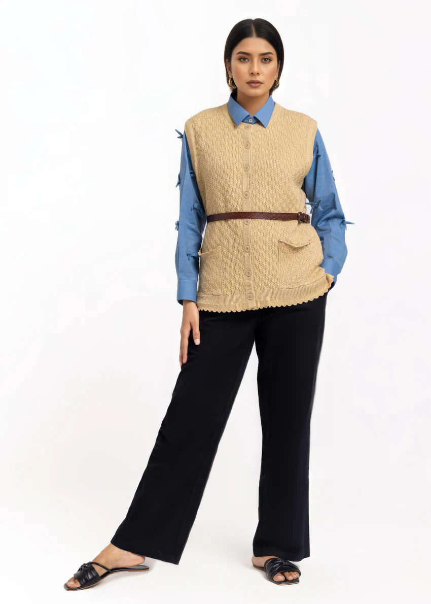 Beige-R-Neck Cardigan Sando Sweater (25Y-222-67) - Image 4