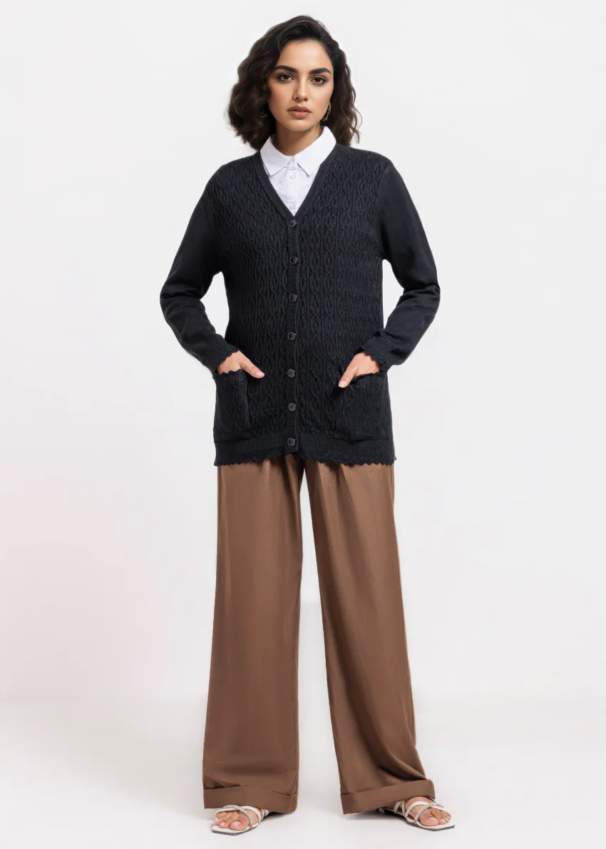 Black-V-Cardigan Full Sleeves Sweater (25Y-223-67) - Image 4
