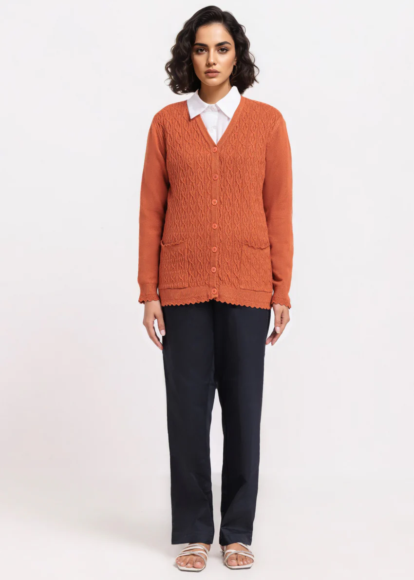 Rust-V-Cardigan Full Sleeves Sweater (25Y-223-67)