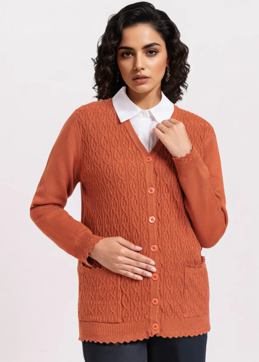 Rust-V-Cardigan Full Sleeves Sweater (25Y-223-67) - Image 3