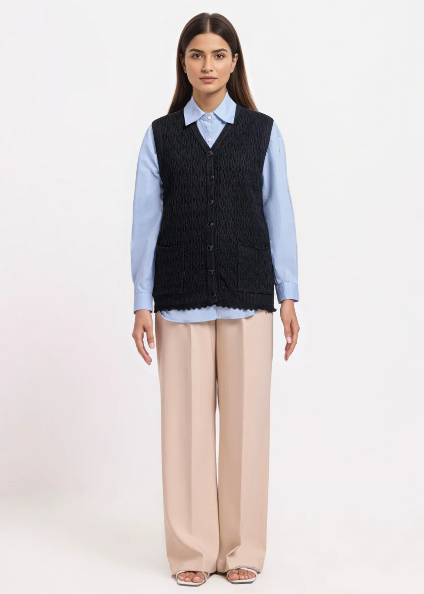 Black-V-Cardigan Sando Sweater (25Y-224-67) - Image 5