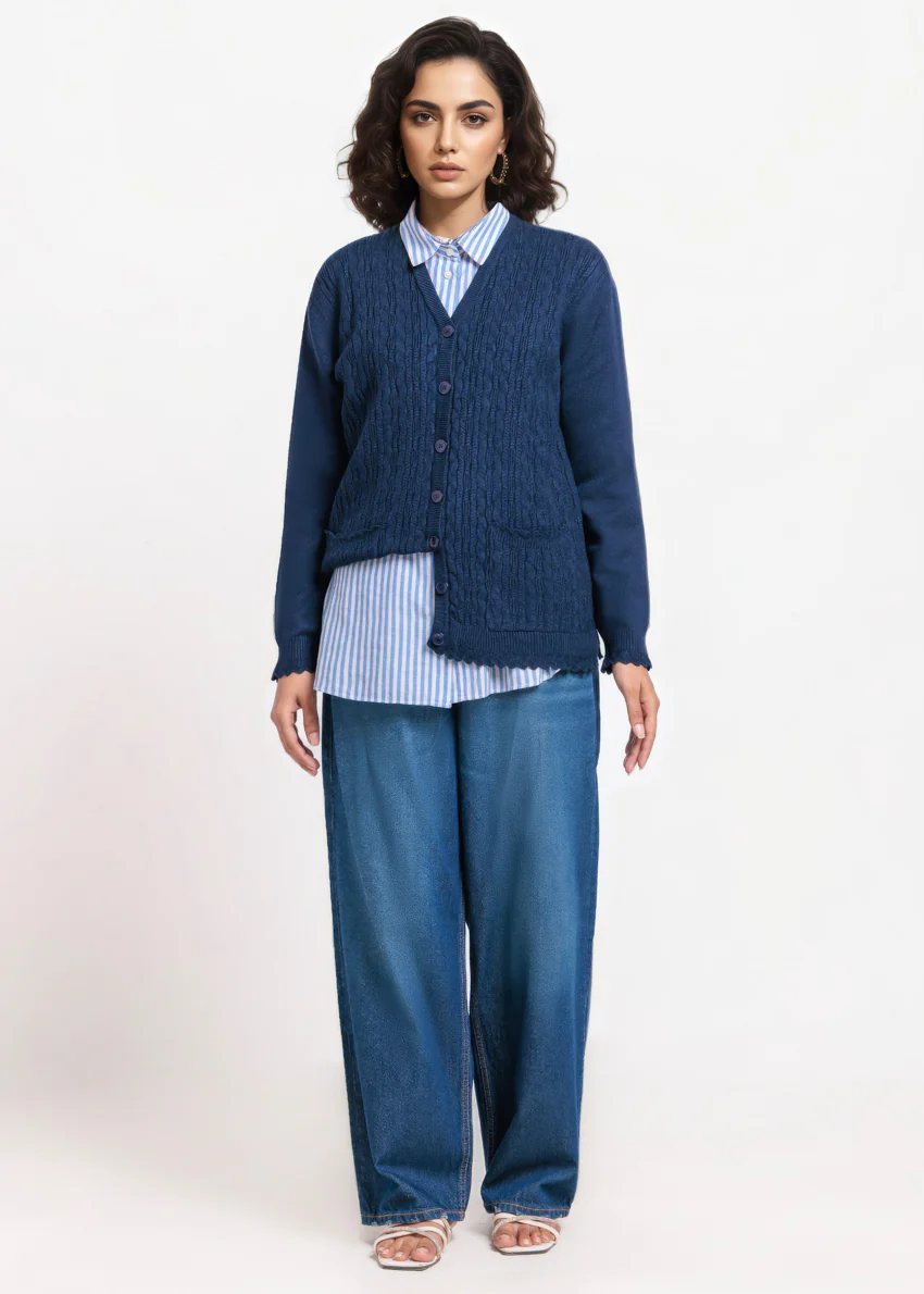 Navy-V-Cardigan Full Sleeves Sweater (25Y-225-67) - Image 4