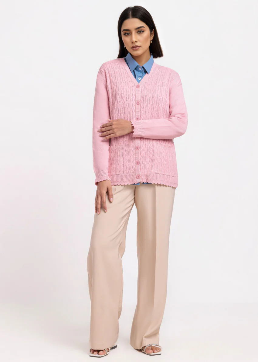 Pink-V-Cardigan Full Sleeves Sweater (25Y-225-67) - Image 3