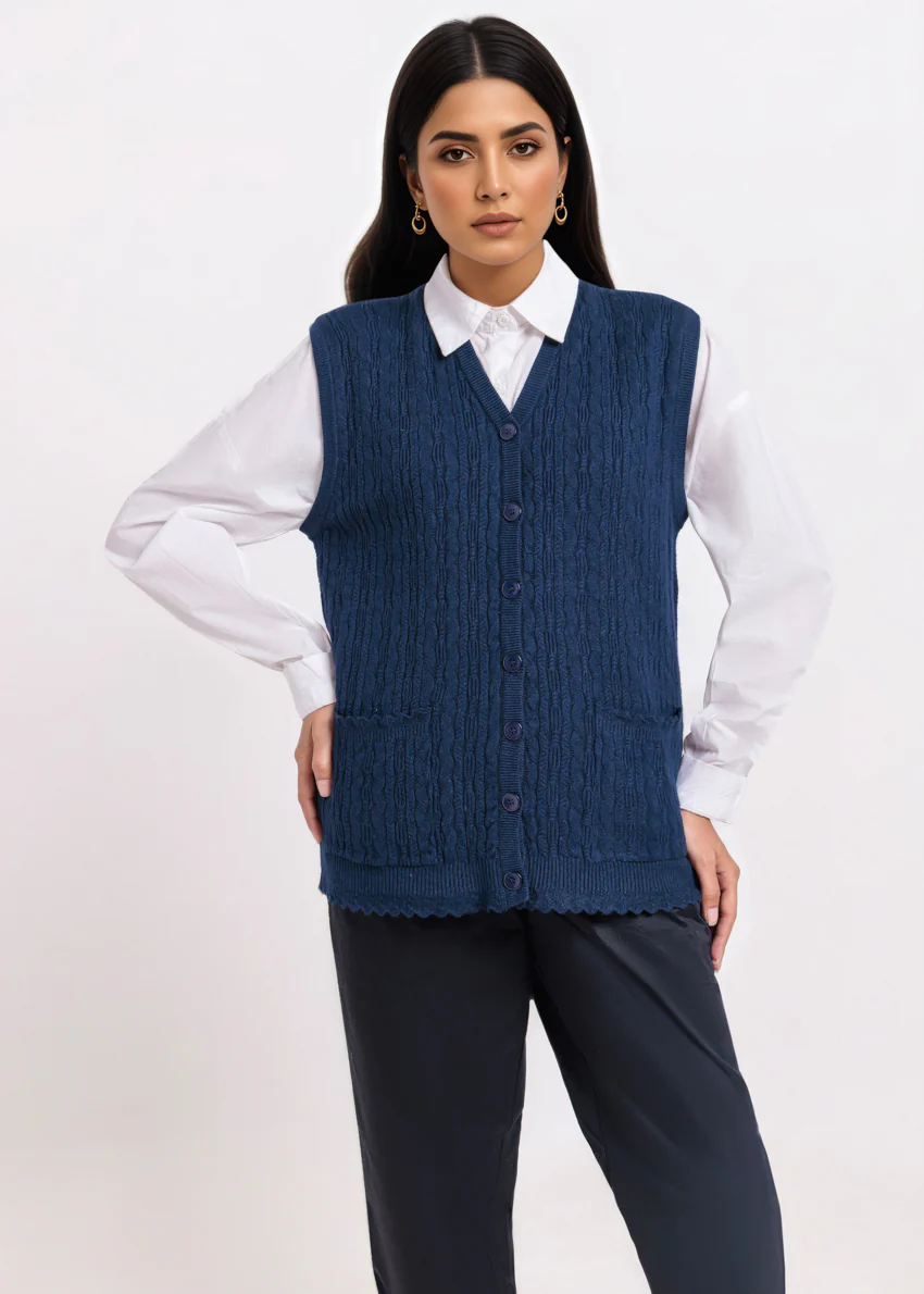 Navy-V-Cardigan Sando Sweater (25Y-226-67)