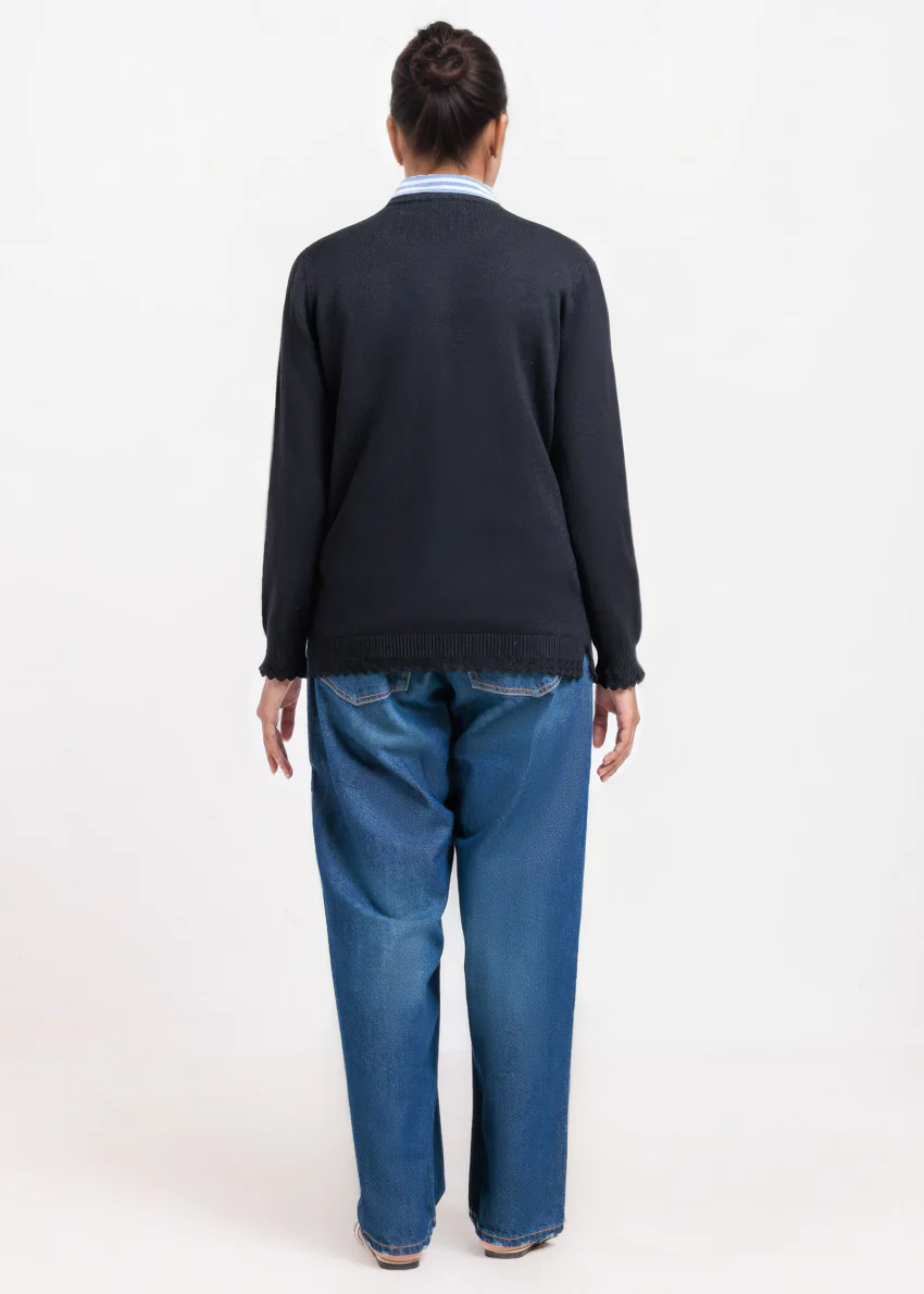 Black-R-Neck Cardigan Full Sleeves Sweater (25Y-227-67) - Image 2
