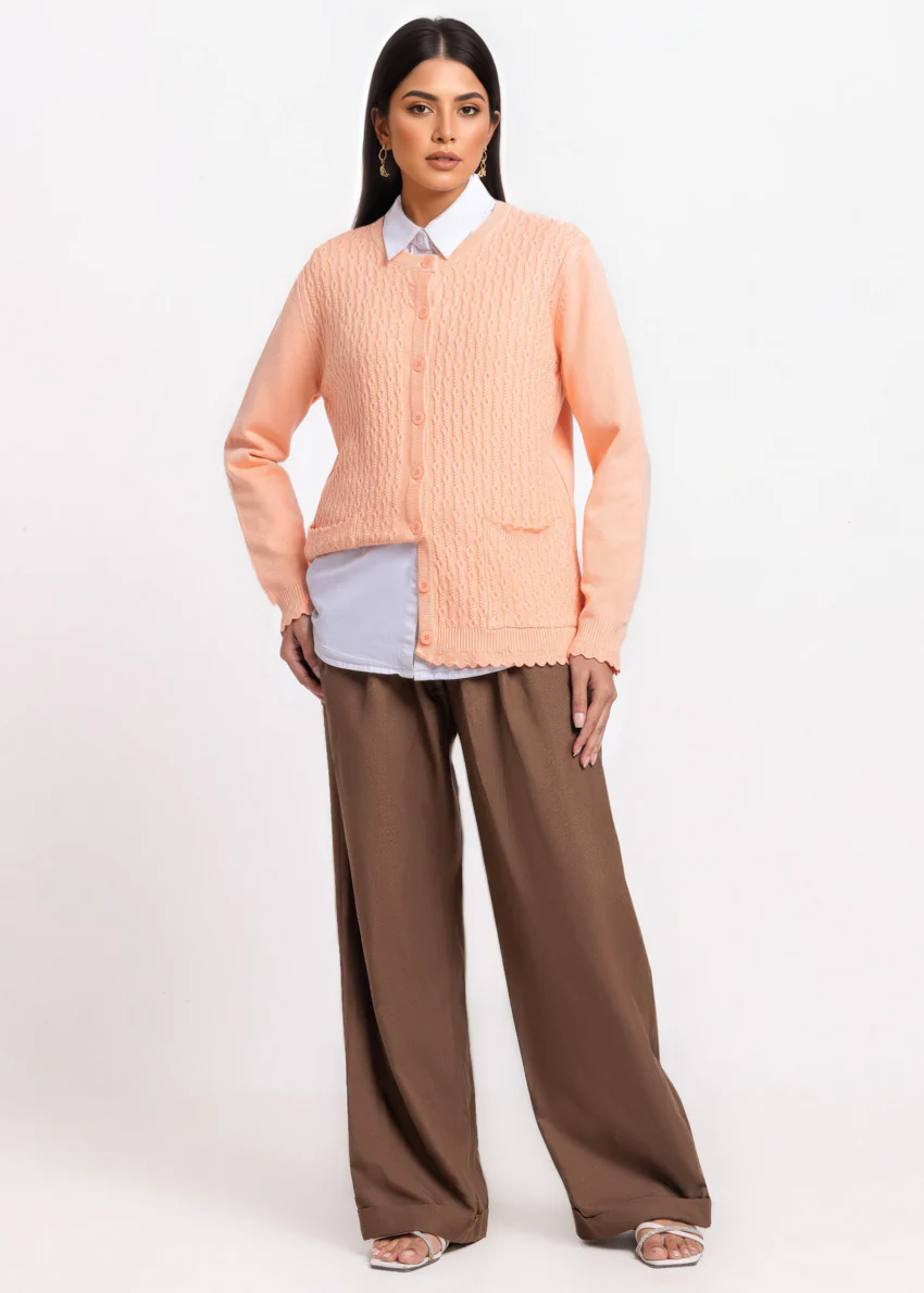 L-Peach-R-Neck Cardigan Full Sleeves Sweater (25Y-227-67) - Image 3