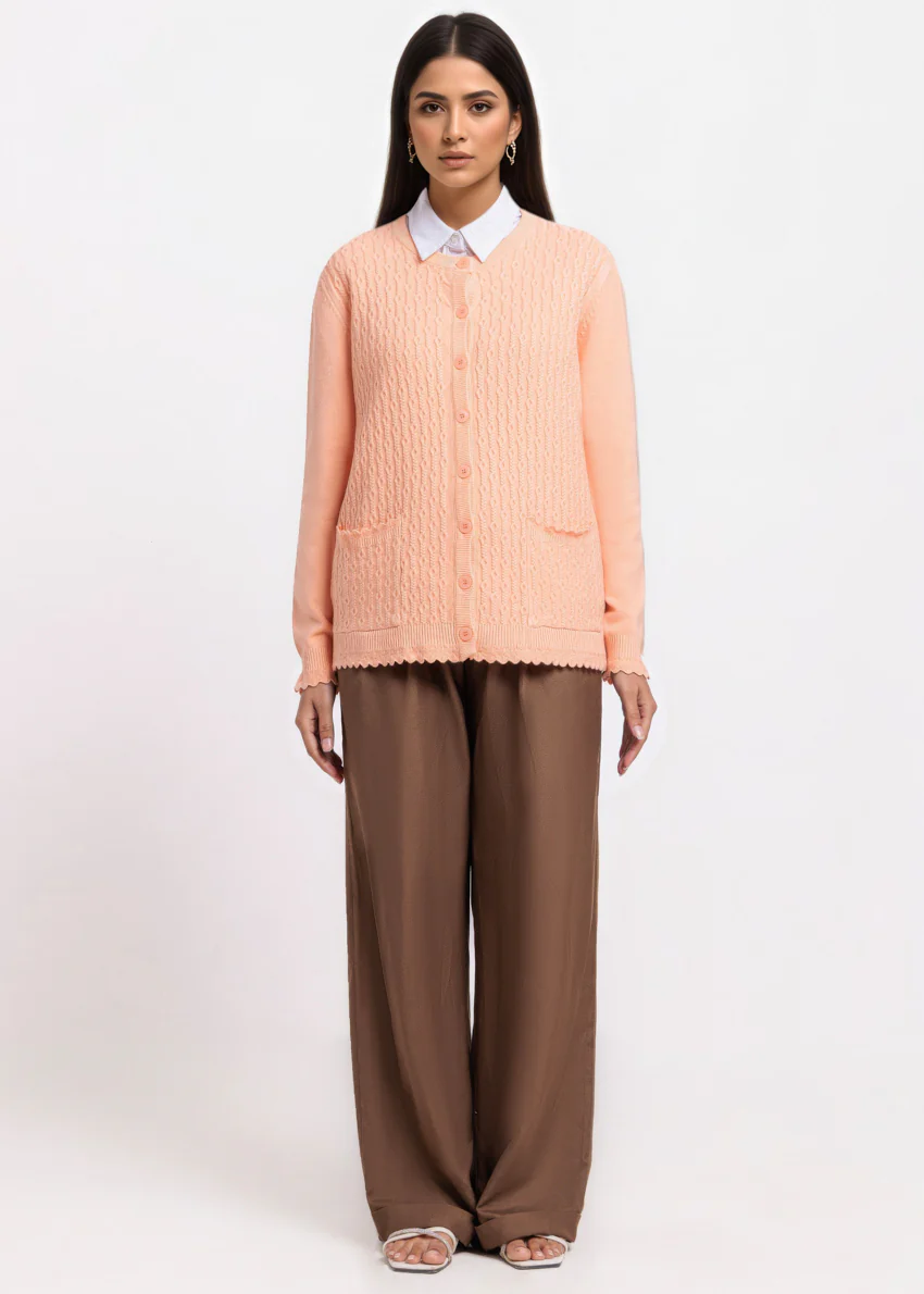 L-Peach-R-Neck Cardigan Full Sleeves Sweater (25Y-227-67) - Image 4