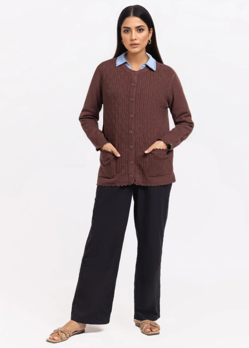 D-Brown-R-Neck Cardigan Full Sleeves Sweater (25Y-229-67) - Image 4