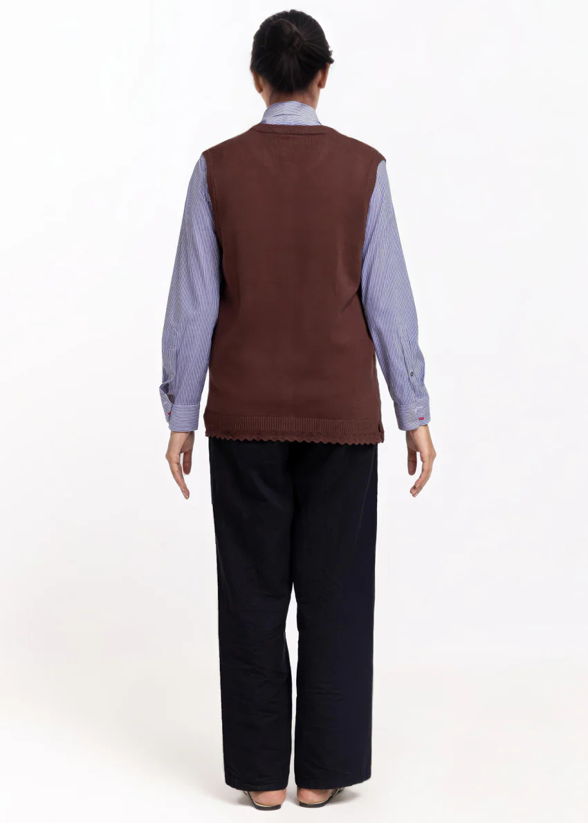 D-Brown-R-Neck Cardigan Sando Sweater (25Y-230-67) - Image 2