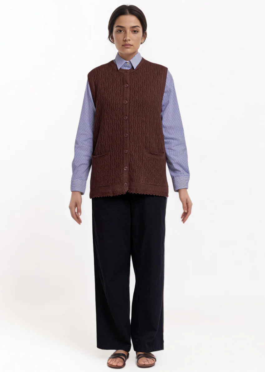 D-Brown-R-Neck Cardigan Sando Sweater (25Y-230-67) - Image 4