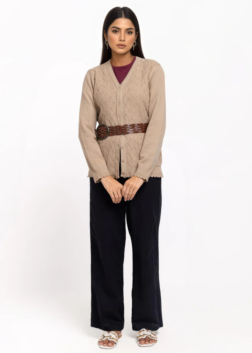 Beige-V-Cardigan Full Sleeves Sweater (25Y-231-67) - Image 2
