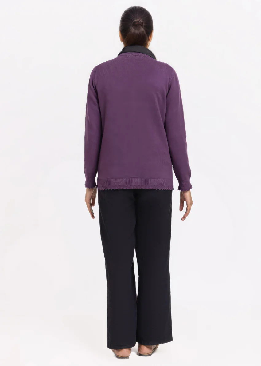Purple-V-Cardigan Full Sleeves Sweater (25Y-231-67) - Image 2