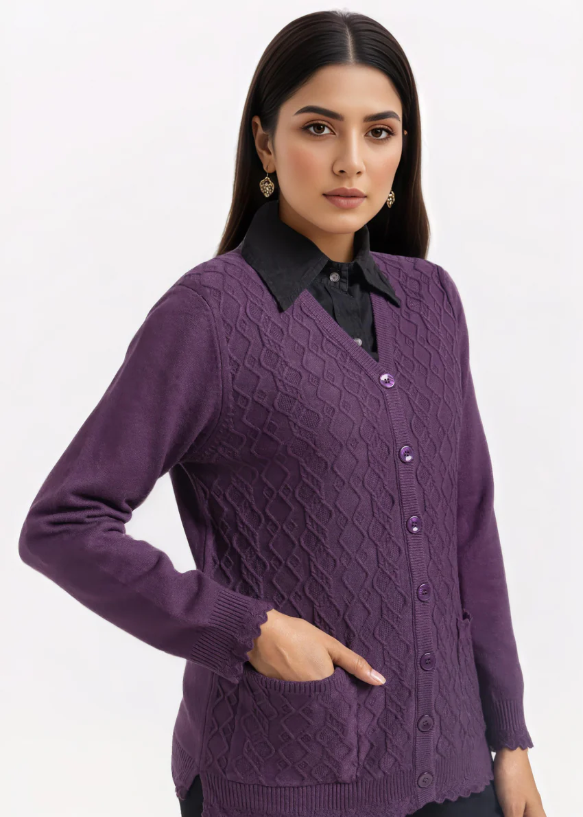 Purple-V-Cardigan Full Sleeves Sweater (25Y-231-67) - Image 3