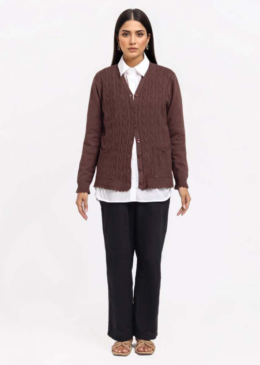 D-Brown-V-Cardigan Full Sleeves Sweater (25Y-233-67) - Image 4