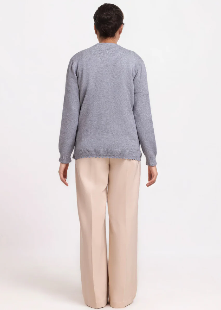 Grey-V-Cardigan Full Sleeves Sweater (25Y-235-67) - Image 2