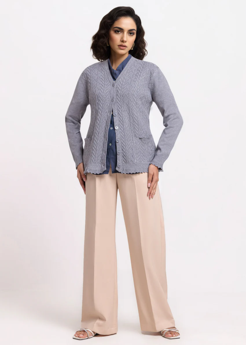 Grey-V-Cardigan Full Sleeves Sweater (25Y-235-67) - Image 3