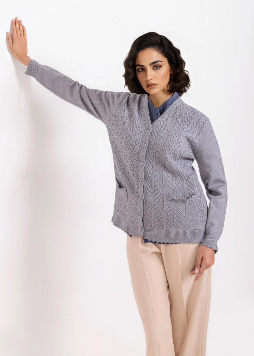 Grey-V-Cardigan Full Sleeves Sweater (25Y-235-67) - Image 4