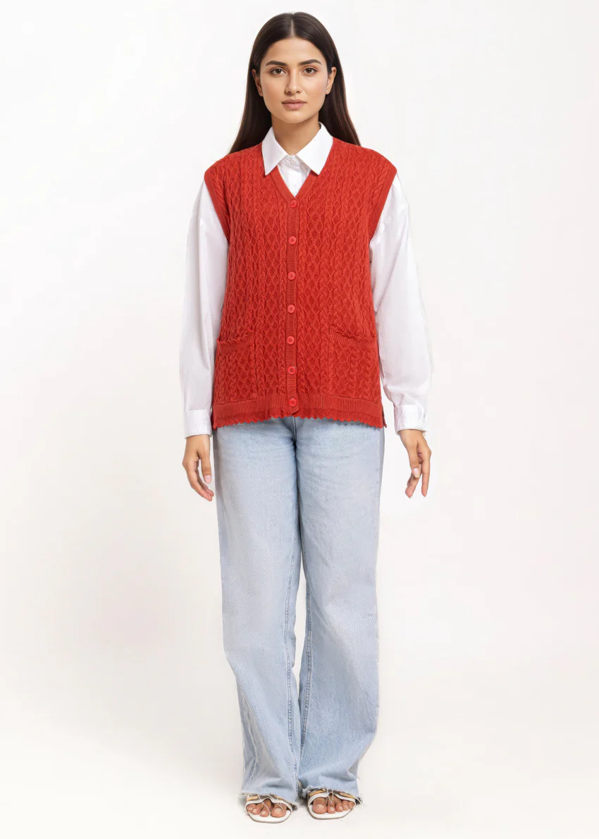 Maroon-V-Cardigan Sando Sweater (25Y-236-67) - Image 3