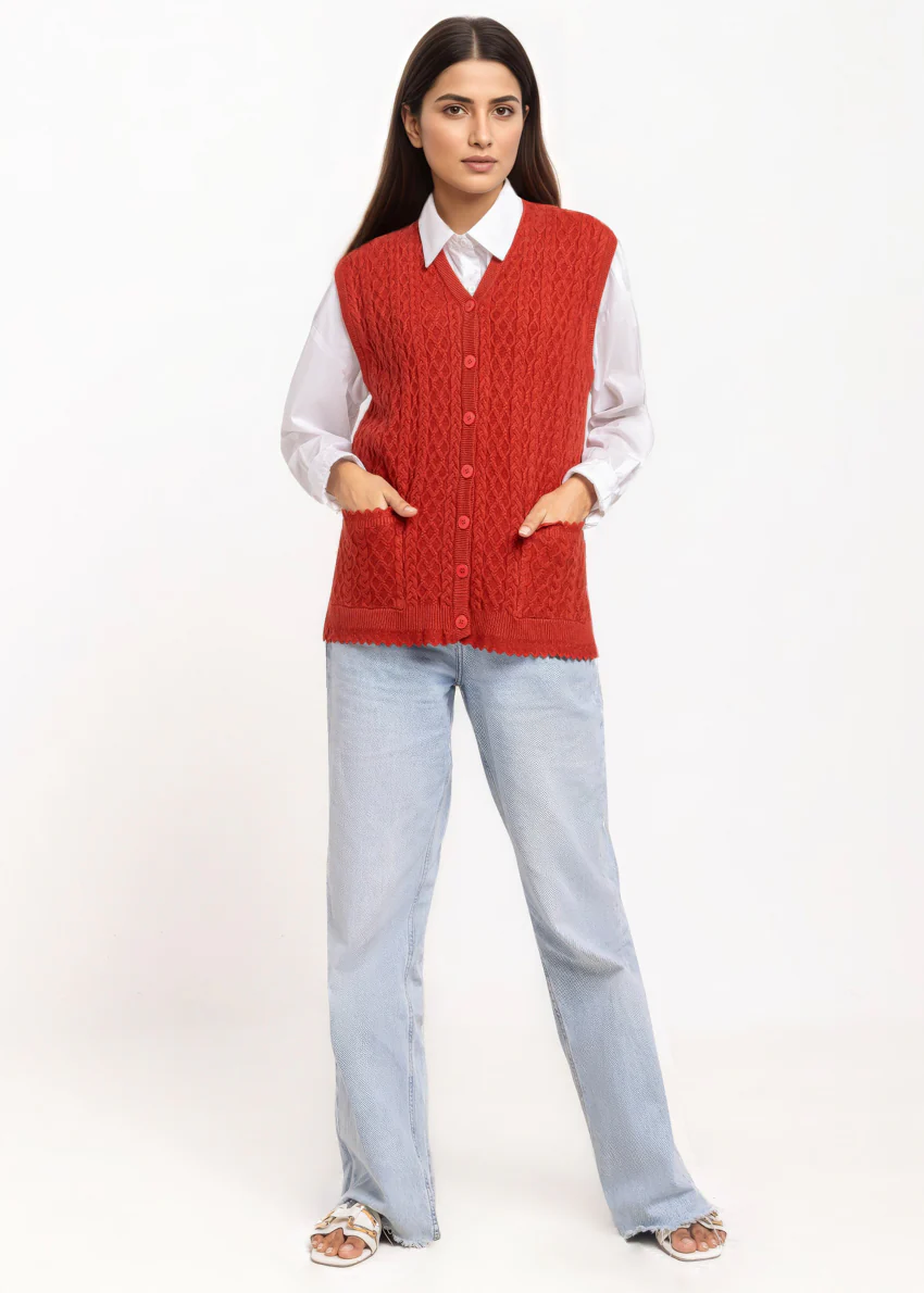 Maroon-V-Cardigan Sando Sweater (25Y-236-67) - Image 4