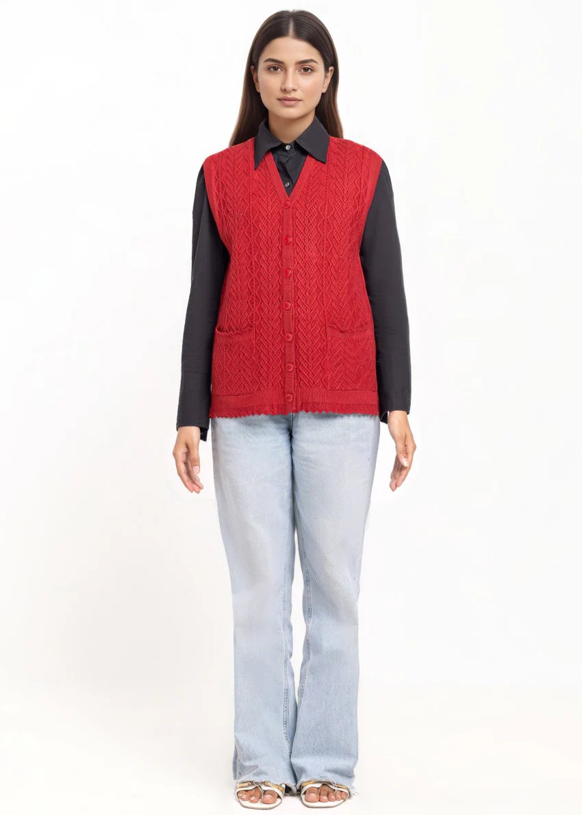 Maroon-V-Cardigan Sando Sweater (25Y-236-67) - Image 5