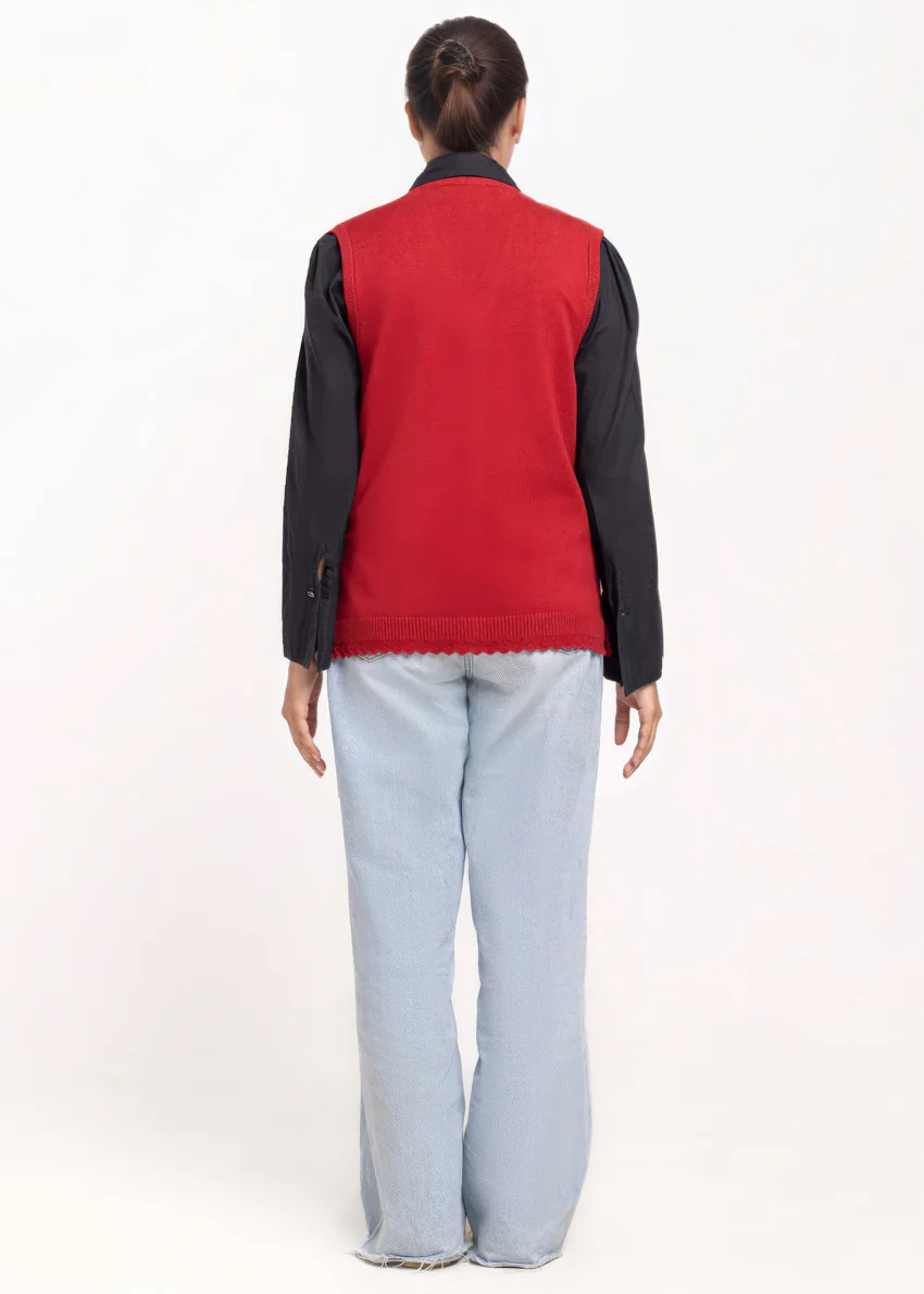 Maroon-V-Cardigan Sando Sweater (25Y-236-67) - Image 6