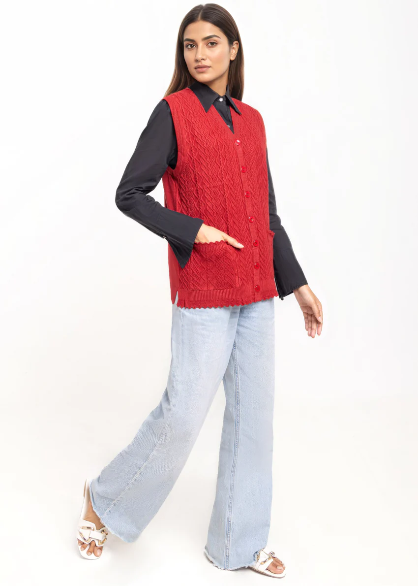 Maroon-V-Cardigan Sando Sweater (25Y-236-67) - Image 7