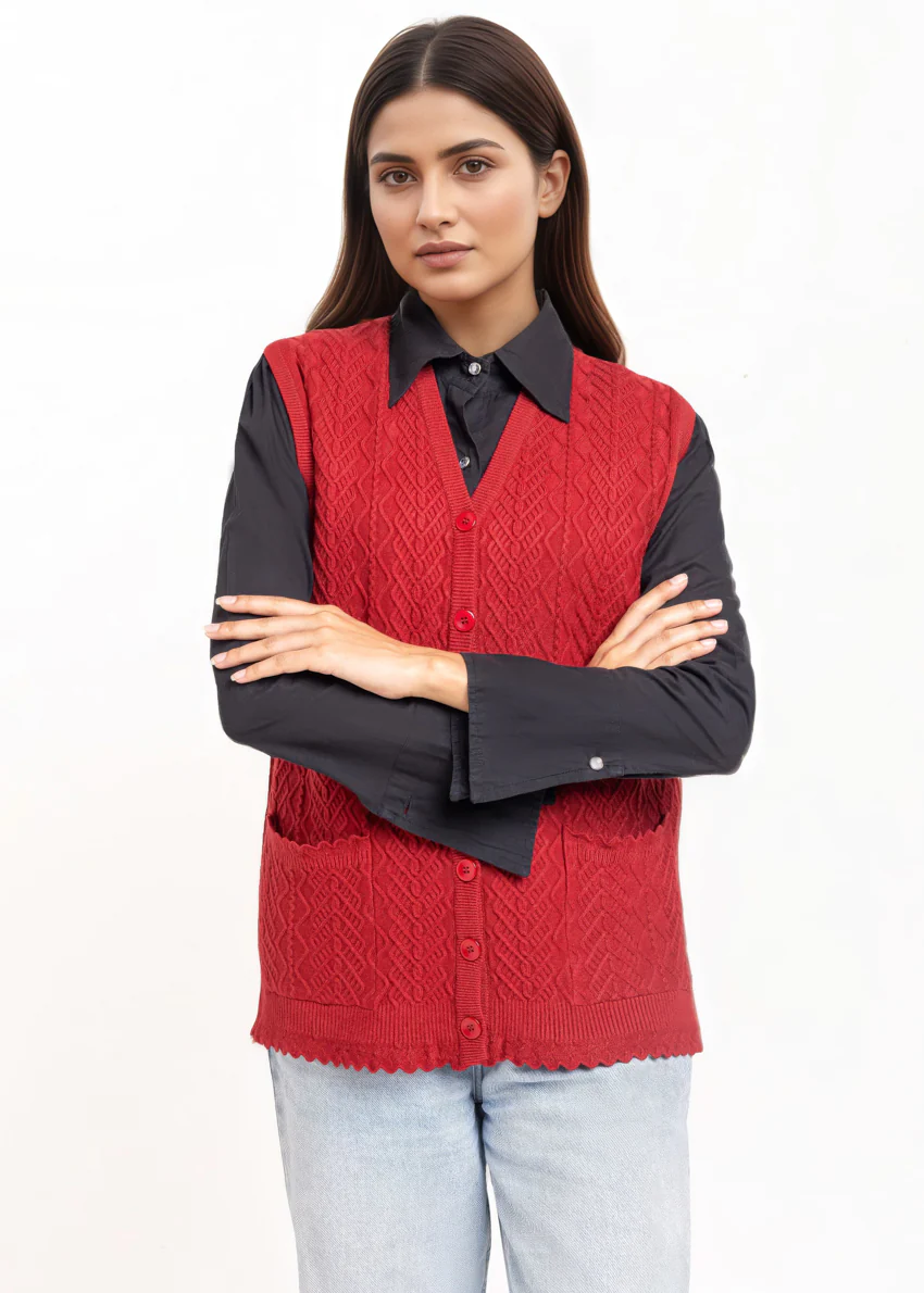 Maroon-V-Cardigan Sando Sweater (25Y-236-67) - Image 8