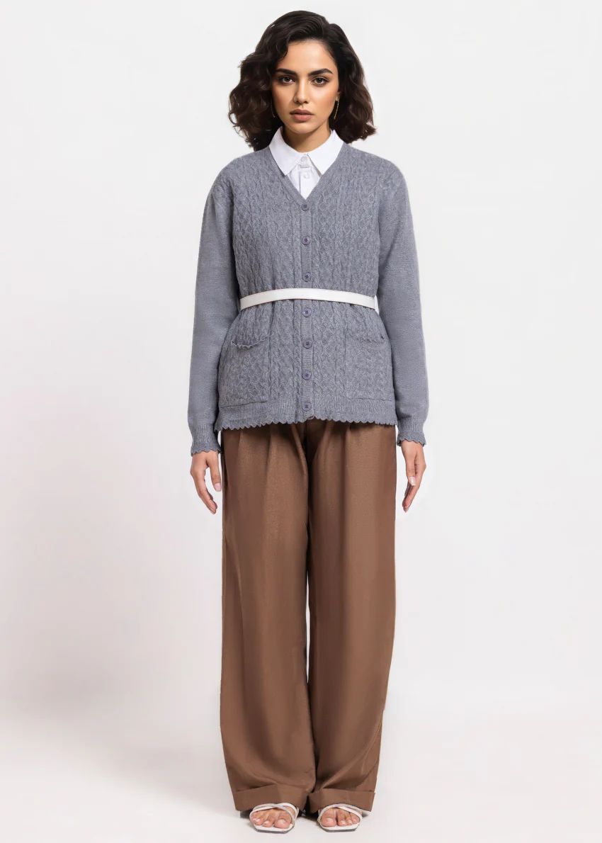 Charcoal-V-Cardigan Full Sleeves Sweater (25Y-237-67) - Image 4