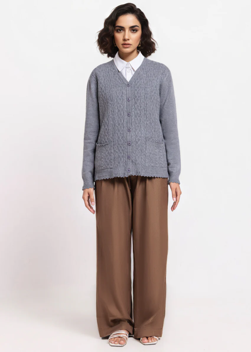 Charcoal-V-Cardigan Full Sleeves Sweater (25Y-237-67) - Image 5