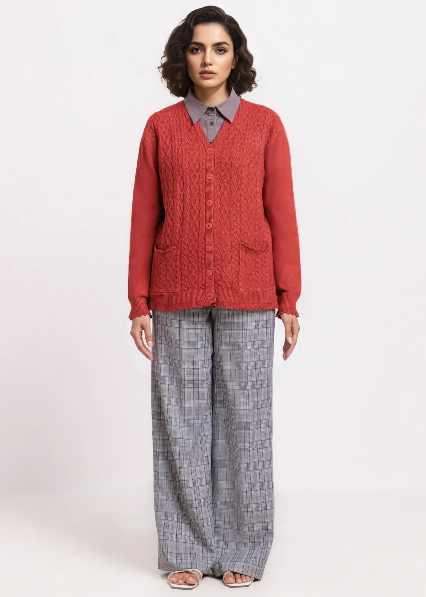Rust-V-Cardigan Full Sleeves Sweater (25Y-237-67) - Image 3