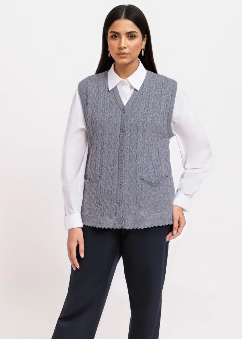 Charcoal-V-Cardigan Sando Sweater (25Y-238-67) - Image 4