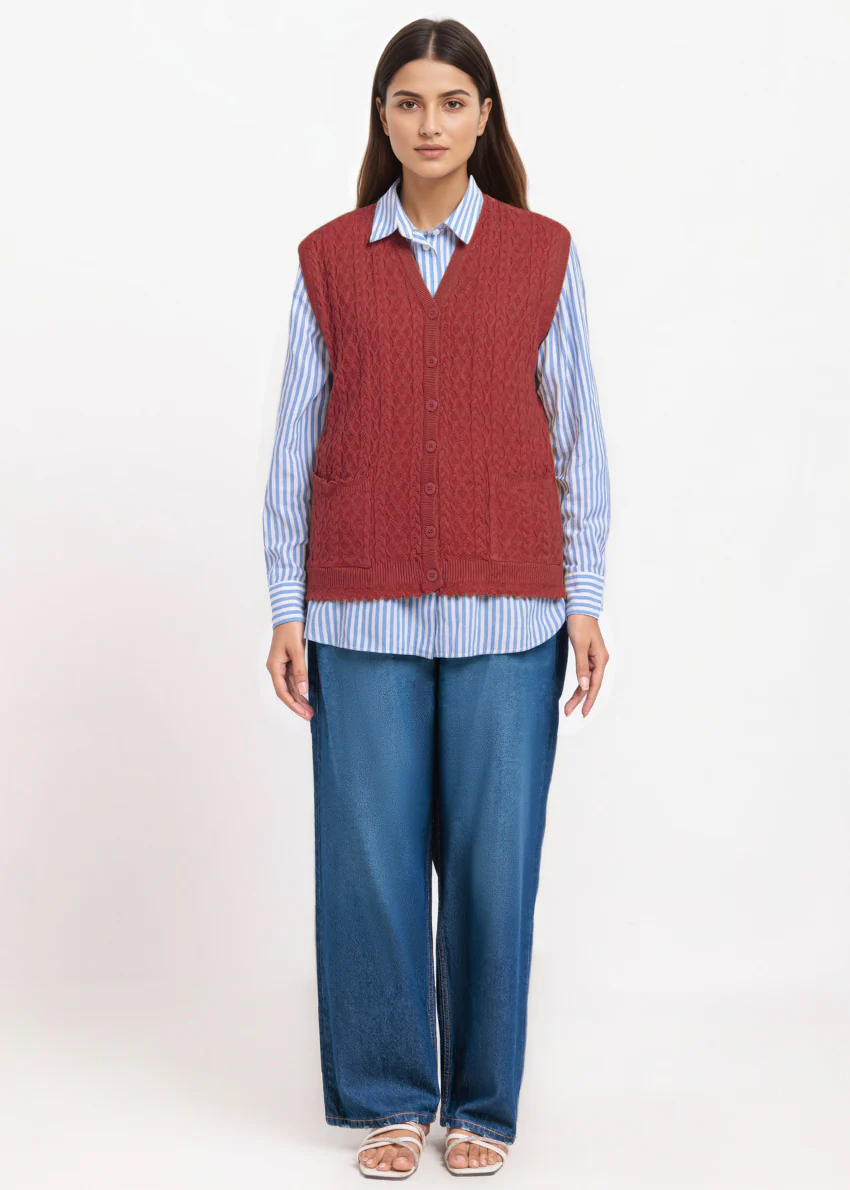 Rust-V-Cardigan Sando Sweater (25Y-238-67) - Image 5