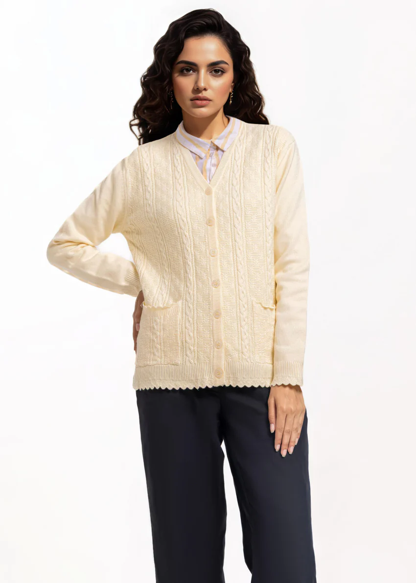 O-White-V-Cardigan Full Sleeves Sweater (25Y-239-67)