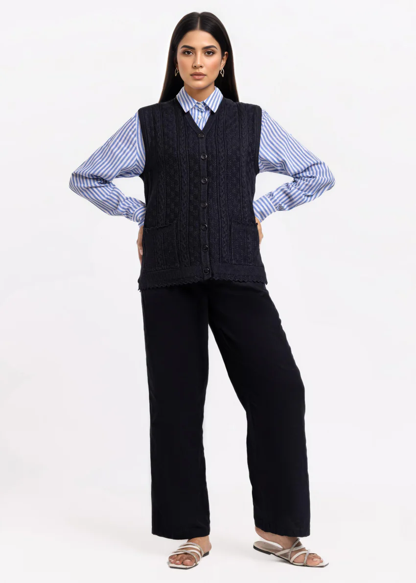 Black-V-Cardigan Sando Sweater (25Y-240-67)