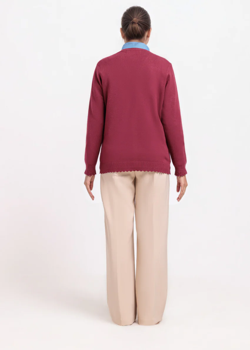 Maroon-V-Cardigan Full Sleeves Sweater (25Y-241-67) - Image 2