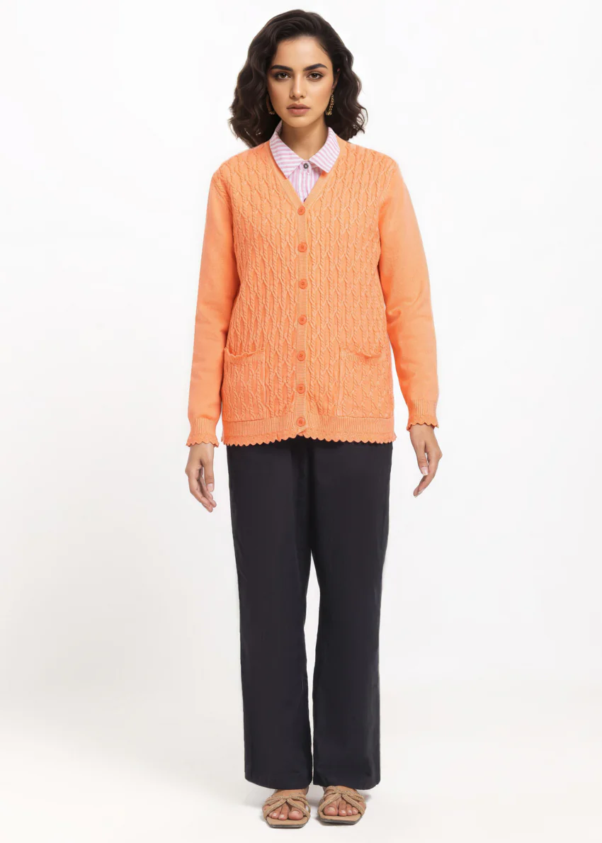 Peach-V-Cardigan Full Sleeves Sweater (25Y-241-67)